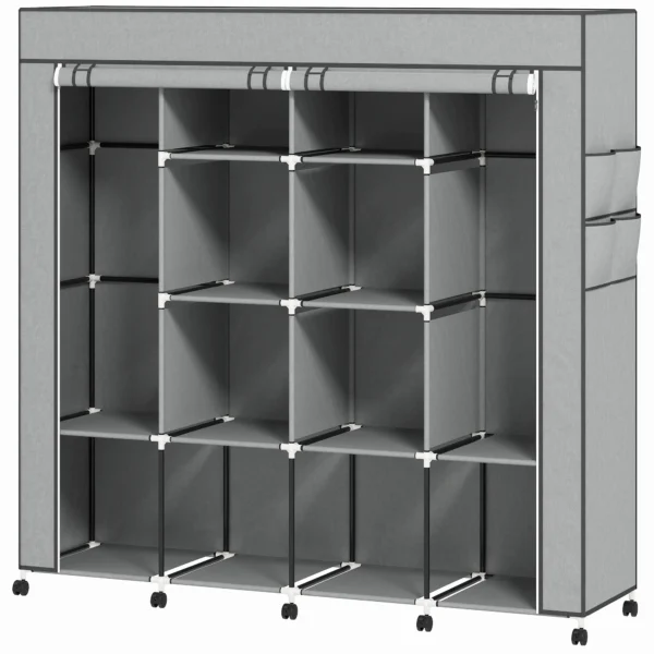 Kleiderschrank Stoffschrank, Türen, 2 Kleiderstangen, 10 Fächer, Grau