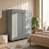 Kleiderschrank Stoffschrank, Türen, 2 Kleiderstangen, 10 Fächer, Grau