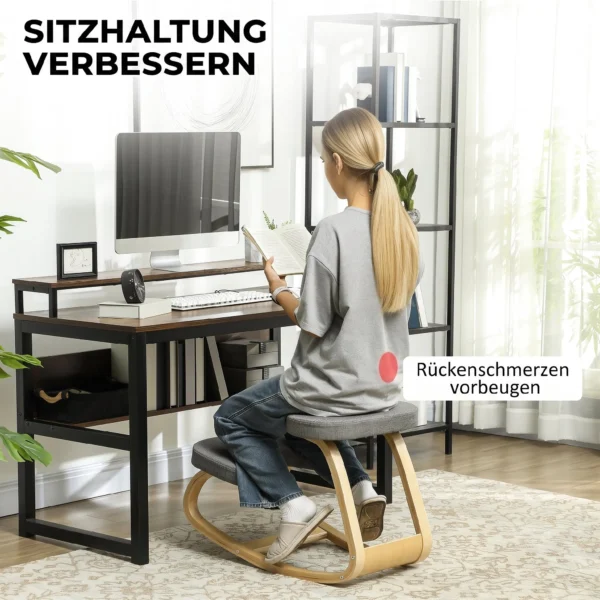Kniestuhl, Ergonomischer Kniehocker Mit Leinenoptik, Basis Aus Birkenholz Zur Verbesserung Der Nackenschmerzen