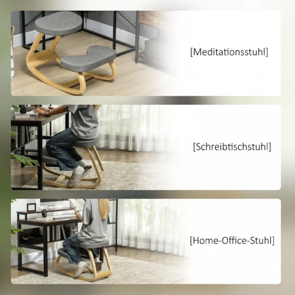 Kniestuhl, Ergonomischer Kniehocker Mit Leinenoptik, Basis Aus Birkenholz Zur Verbesserung Der Nackenschmerzen