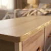 Kommode Mit 5 Schubladen, Stoffkommode Mit Metallrahmen Und Holzoberfläche, Naturholz Und Weiß