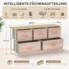 Kommode Mit 5 Schubladen, Stoffkommode Mit Metallrahmen Und Holzoberfläche, Naturholz Und Weiß