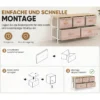 Kommode Mit 5 Schubladen, Stoffkommode Mit Metallrahmen Und Holzoberfläche, Naturholz Und Weiß