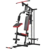 Kraftstation Fitnessstation Mit Latzug, Butterflystange, Verstellbar Preacher Bank, Beintrainer, Bis 120kg Schwarz+Rot