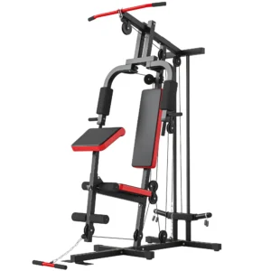 Kraftstation Fitnessstation Mit Latzug, Butterflystange, Verstellbar Preacher Bank, Beintrainer, Bis 120kg Schwarz+Rot