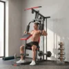 Kraftstation Fitnessstation Mit Latzug, Butterflystange, Verstellbar Preacher Bank, Beintrainer, Bis 120kg Schwarz+Rot