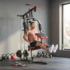 Kraftstation Fitnessstation Mit Latzug, Butterflystange, Verstellbar Preacher Bank, Beintrainer, Bis 120kg Schwarz+Rot