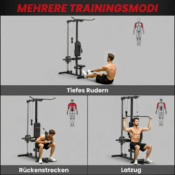 Kraftstation Für Zuhause, Ruderzüge, Ohne Gewichte, Fitnessgerät Für Zuhause, Stahl, Kunstleder, Schwarz