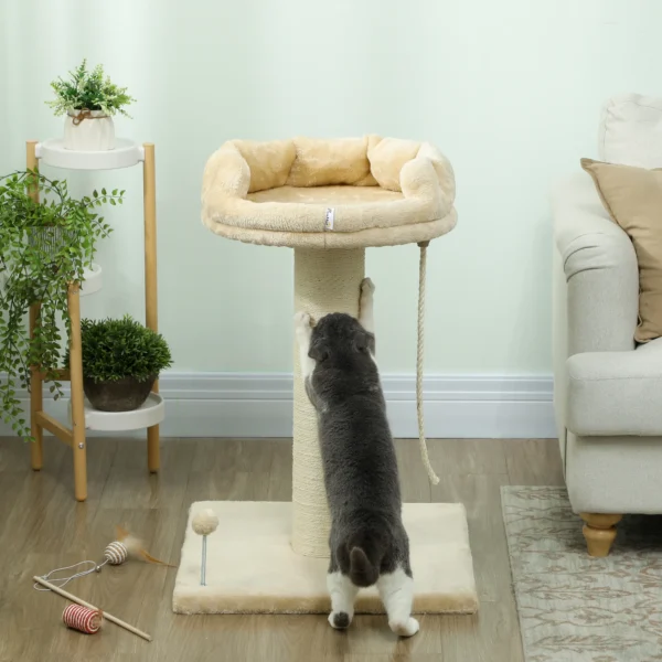 Kratzbaum Katzenbaum Katzenbett, 1 Katzenbett, Inkl. Katzenspielzeug, 55 Cm X 55 Cm X 83 Cm, Beige