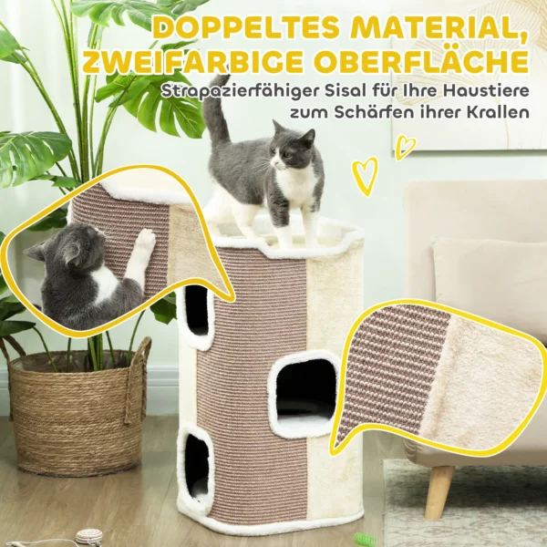Kratztonne Für Katzen, Katzenbaum, 3 Ebenen, Robust, Weicher Plüsch, Rückzugsort, Beige