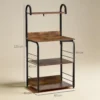 Küchenregal, Standregal Mit 3 Ablagen, 4 Haken, Mikrowellenregal Für Küche, Esszimmer, Rustikal Braun, 60 X 40 X 125 Cm