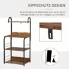 Küchenregal, Standregal Mit 3 Ablagen, 4 Haken, Mikrowellenregal Für Küche, Esszimmer, Rustikal Braun, 60 X 40 X 125 Cm