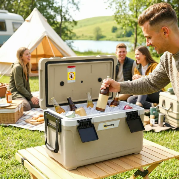 Kühlbox 42,6L Große Passive Thermobox Bis Zu 72 Std. Kühlung, Mit PU Vollschaumisolierung Ablassventil Griff, Tragbar