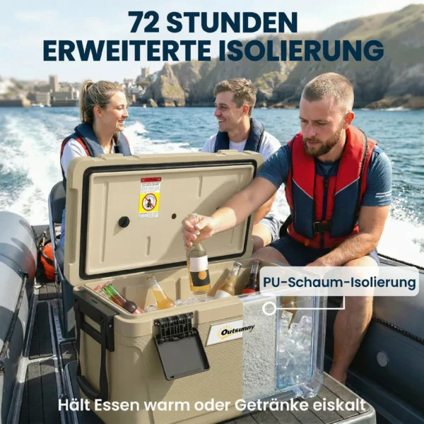 Kühlbox 42,6L Große Passive Thermobox Bis Zu 72 Std. Kühlung, Mit PU Vollschaumisolierung Ablassventil Griff, Tragbar
