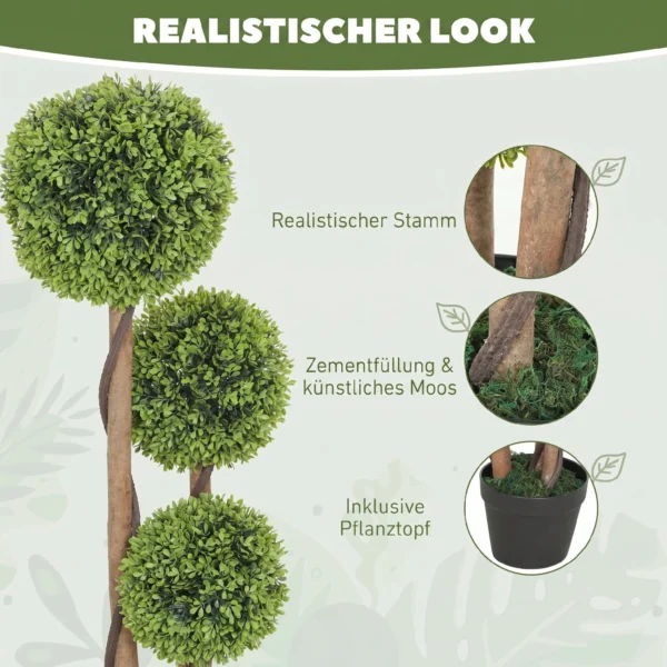 Künstlicher Buchsbaum 2er Set, Kunstpflanze, Realistisches Aussehen, Outdoor, Grün + Schwarz
