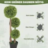 Künstlicher Buchsbaum 2er Set, Kunstpflanze, Realistisches Aussehen, Outdoor, Grün + Schwarz