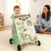 Lauflernwagen Holz Montessori Lauflernhilfe Mit Geschwindigkeitskontrolle, Xylophon, Zahnrädern Und Perlenlabyrinth Grün