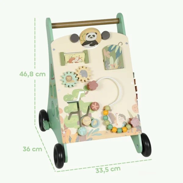 Lauflernwagen Holz Montessori Lauflernhilfe Mit Geschwindigkeitskontrolle, Xylophon, Zahnrädern Und Perlenlabyrinth Grün
