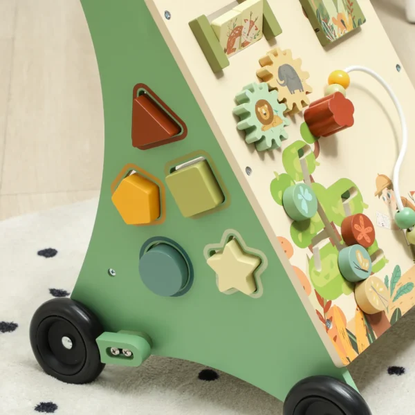 Lauflernwagen Holz Montessori Lauflernhilfe Mit Geschwindigkeitskontrolle, Xylophon, Zahnrädern Und Perlenlabyrinth Grün