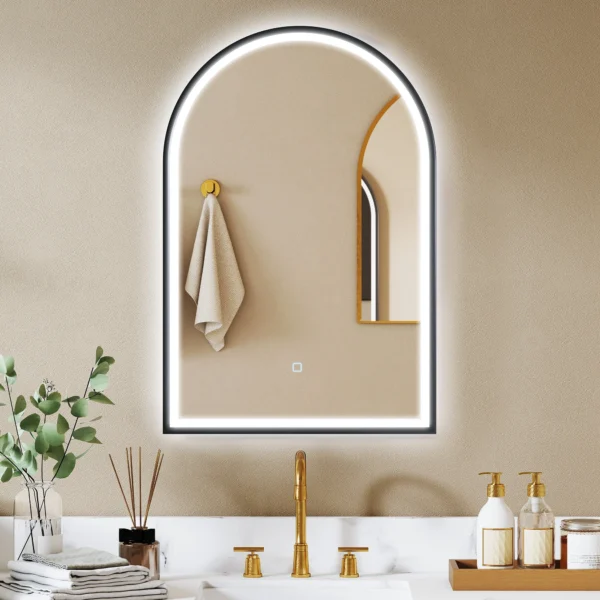 LED Badezimmerspiegel 60 X 90 Cm Mit Beleuchtung, Front & Rückbeleuchtung, Memory Funktion, Touch Schalter, Schwarz