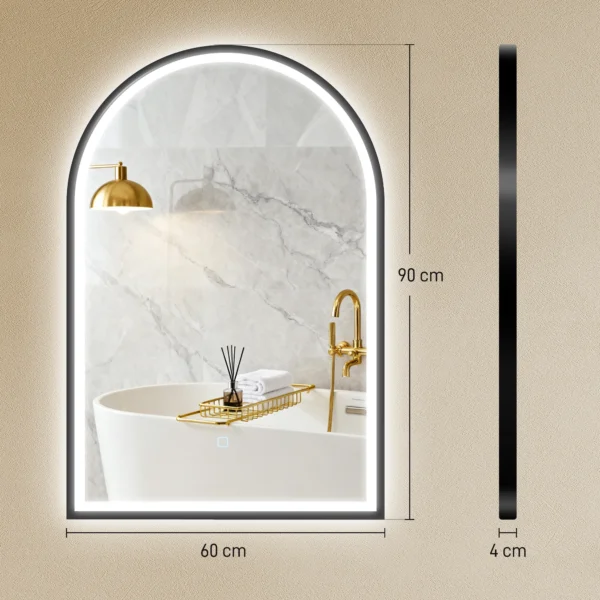 LED Badezimmerspiegel 60 X 90 Cm Mit Beleuchtung, Front & Rückbeleuchtung, Memory Funktion, Touch Schalter, Schwarz