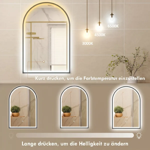 LED Badezimmerspiegel 60 X 90 Cm Mit Beleuchtung, Front & Rückbeleuchtung, Memory Funktion, Touch Schalter, Schwarz