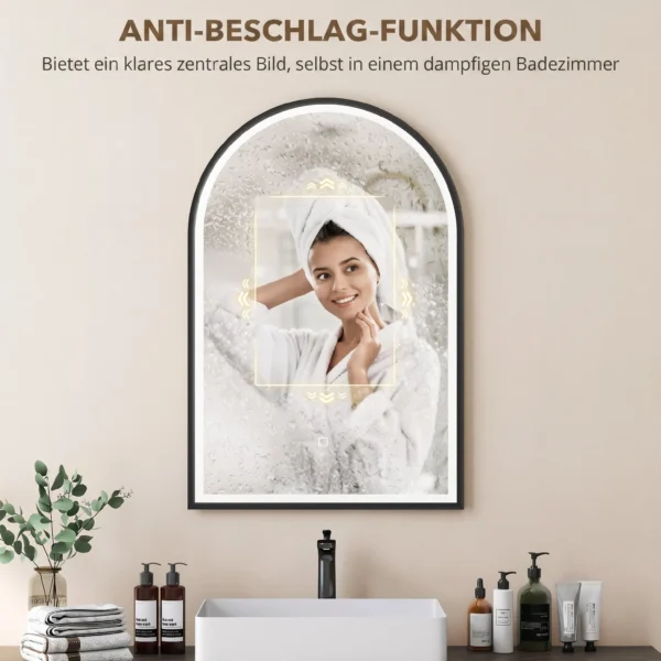 LED Badezimmerspiegel 60 X 90 Cm Mit Beleuchtung, Front & Rückbeleuchtung, Memory Funktion, Touch Schalter, Schwarz