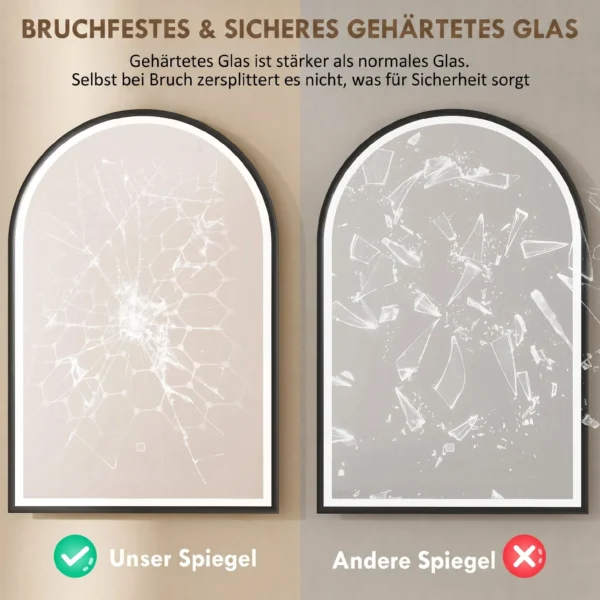 LED Badezimmerspiegel 60 X 90 Cm Mit Beleuchtung, Front & Rückbeleuchtung, Memory Funktion, Touch Schalter, Schwarz