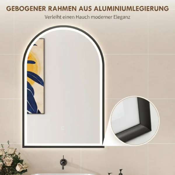 LED Badezimmerspiegel 60 X 90 Cm Mit Beleuchtung, Front & Rückbeleuchtung, Memory Funktion, Touch Schalter, Schwarz