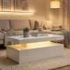 LED Couchtisch Mit Stauraum, Moderner 2 Ebenen Wohnzimmertisch Mit 2 Schubladen, Hochglanz Weiß