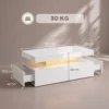 LED Couchtisch Mit Stauraum, Moderner 2 Ebenen Wohnzimmertisch Mit 2 Schubladen, Hochglanz Weiß