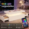 LED Couchtisch Mit Stauraum, Moderner 2 Ebenen Wohnzimmertisch Mit 2 Schubladen, Hochglanz Weiß