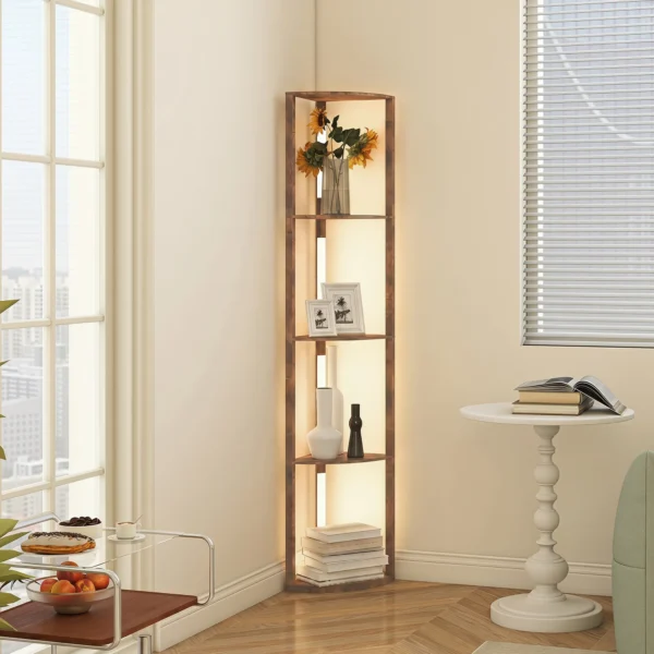 LED Stehlampe Mit Regalen, 5 stufig Dimmbare, Moderne Stehleuchte Mit 3 Helligkeitsstufen Und Fußschalter, Rustikal Braun