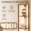 LED Stehlampe Mit Regalen, 5 stufig Dimmbare, Moderne Stehleuchte Mit 3 Helligkeitsstufen Und Fußschalter, Rustikal Braun