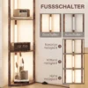 LED Stehlampe Mit Regalen, 5 stufig Dimmbare, Moderne Stehleuchte Mit 3 Helligkeitsstufen Und Fußschalter, Rustikal Braun