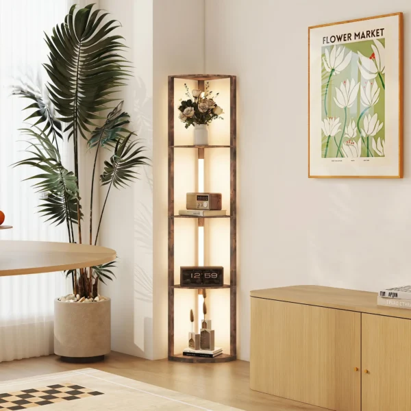 LED Stehlampe Mit Regalen, 5 stufig Dimmbare, Moderne Stehleuchte Mit 3 Helligkeitsstufen Und Fußschalter, Rustikal Braun
