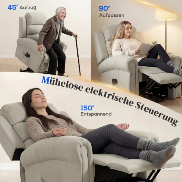 Massagesessel Mit Aufstehhilfe, Relaxsessel, Vibrationsköpfe, Mit Neigefunktion, Leinenoptik, Beige