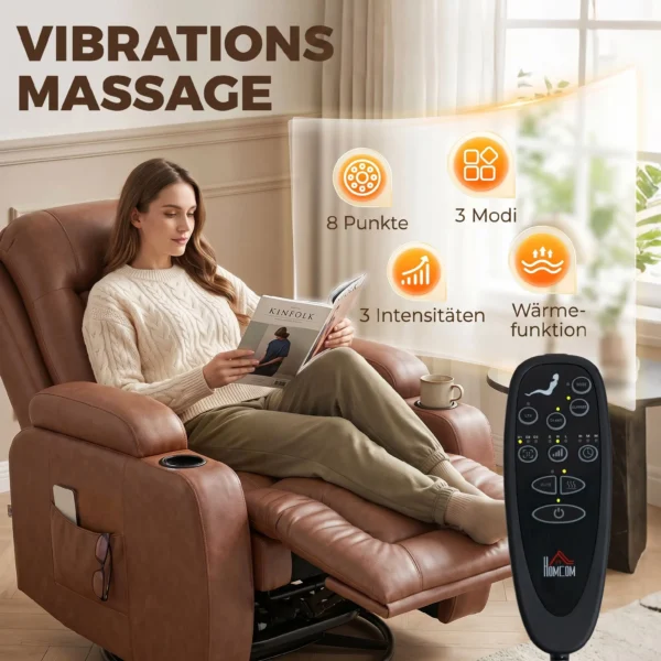 Massagesessel Mit Wärmefunktion, Drehbarer Schaukelsessel Mit Fußstütze, Hellbraun