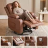 Massagesessel Mit Wärmefunktion, Drehbarer Schaukelsessel Mit Fußstütze, Hellbraun