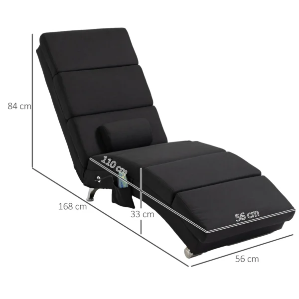 Massagesessel, Relaxsessel, Liegesessel Mit 8 Vibrationspunkten, 5 Modi, 56 X 168 X 84 Cm, Schwarz