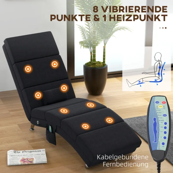 Massagesessel, Relaxsessel, Liegesessel Mit 8 Vibrationspunkten, 5 Modi, 56 X 168 X 84 Cm, Schwarz