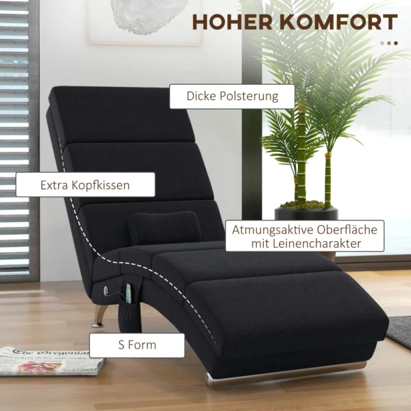 Massagesessel, Relaxsessel, Liegesessel Mit 8 Vibrationspunkten, 5 Modi, 56 X 168 X 84 Cm, Schwarz