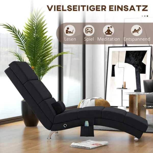Massagesessel, Relaxsessel, Liegesessel Mit 8 Vibrationspunkten, 5 Modi, 56 X 168 X 84 Cm, Schwarz