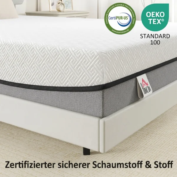 Matratze 140x200cm H3 Mittelfest 20 Cm Höhe Ergonomisch, Atmungsaktiv Aus Gel Memory Schaumstoff, Öko Tex & CertiPUR