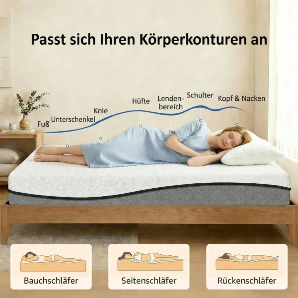 Matratze Taschenfederkernmatratze Mit Memory Schaumstoff Grünem Tee H3 Härtegrad Oeko TEX & CertiPUR 200x90x20 Cm Grau