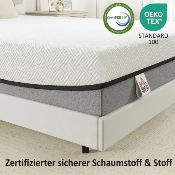 Matratze Taschenfederkernmatratze Mit Memory Schaumstoff Grünem Tee H3 Härtegrad Oeko TEX & CertiPUR 200x90x20 Cm Grau