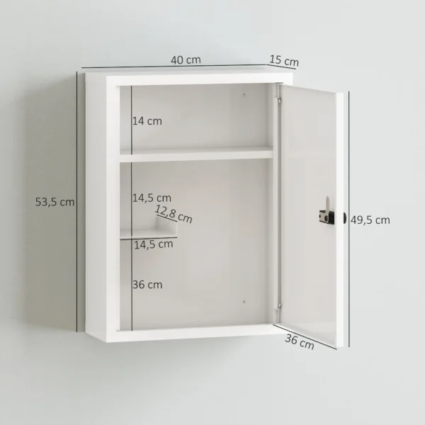 Medizinschrank Zur Wandmontage, Badezimmerschrank Mit Zahlenschloss, Tür Und Ablagefächern, Weiß