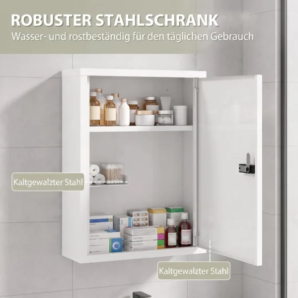 Medizinschrank Zur Wandmontage, Badezimmerschrank Mit Zahlenschloss, Tür Und Ablagefächern, Weiß