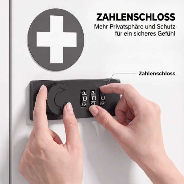 Medizinschrank Zur Wandmontage Mit Zahlenschloss, 2 stufiger Erste Hilfe Schrank Aus Edelstahl, Weiß