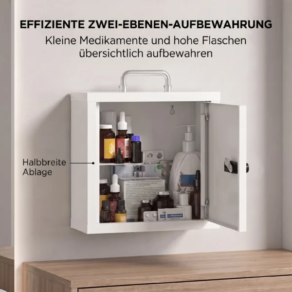 Medizinschrank Zur Wandmontage Mit Zahlenschloss, 2 stufiger Erste Hilfe Schrank Aus Edelstahl, Weiß